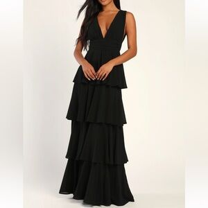 Lulus Amazing Evening Black Tiered Maxi Dress